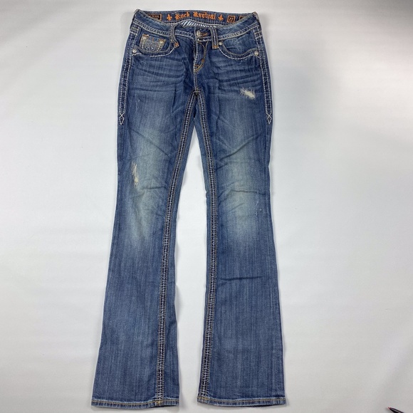 (Sold)Rock Revival Tricia Boot Women Blue Jeans Size 27 - Picture 3 of 6